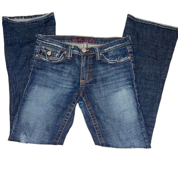 Plastic by Gly Distressed Collin Flap Mid-Rise Boot Cut Denim Jeans Size 11 - Picture 4 of 8